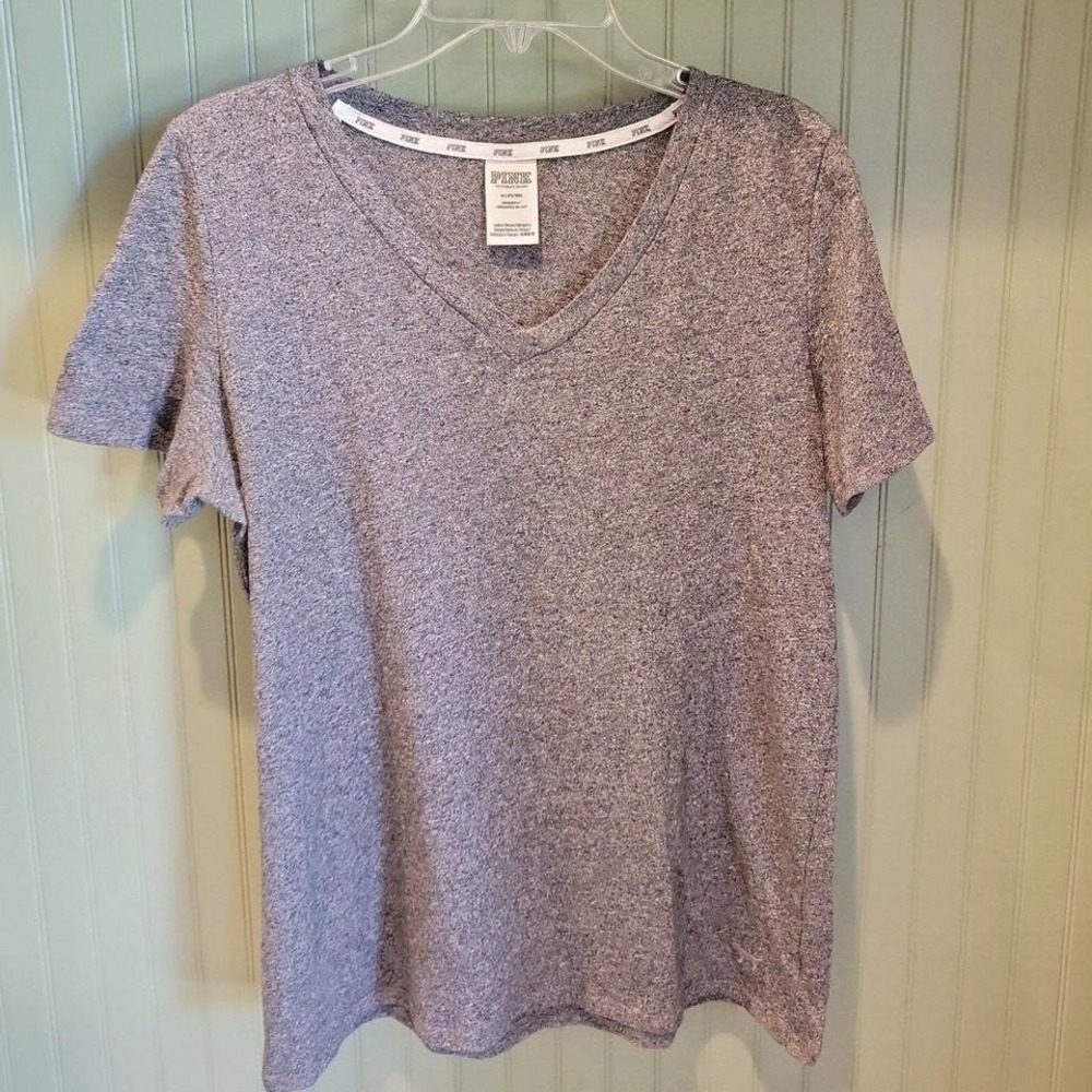 Victorias Secret PINK Gray V-neck T Shirt Sleepwear Womens Size Medium